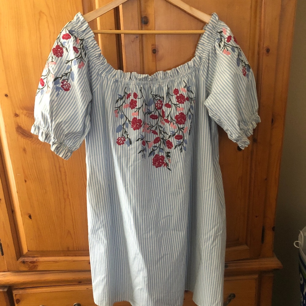 Blue and white striped summer dress